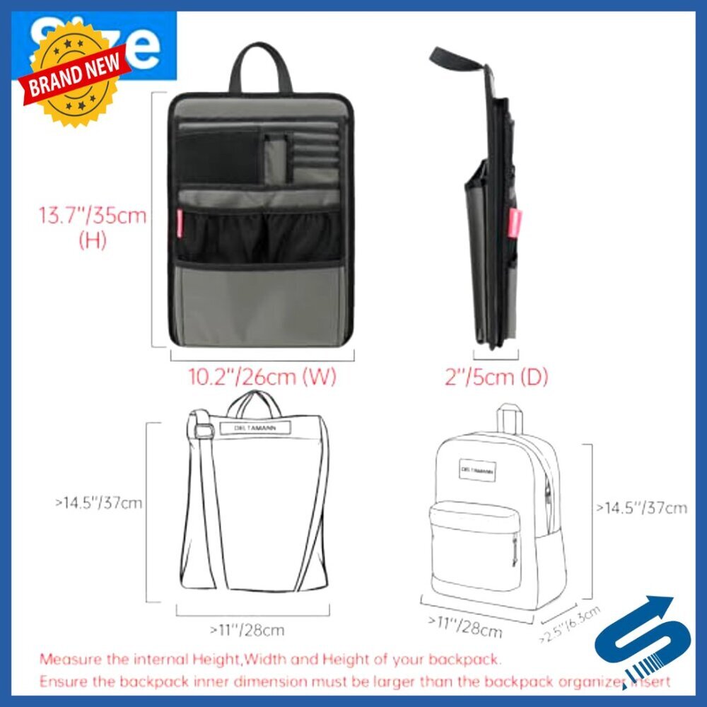 Slim Backpack Organizer Insert Rugged Nylon 13 Pockets Padded Laptop Business - Picture 5 of 6